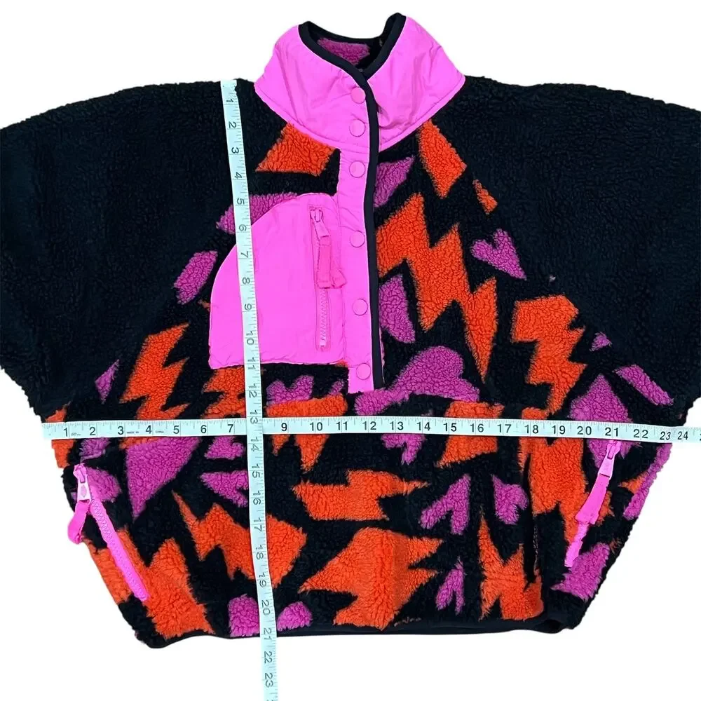 NWT NEW Free People Rocky Ridge Fleece Jacket Pullover Bolts of Love Heart Print